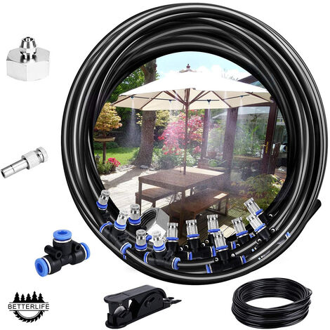 Syst&egraveme de brumisation,10M Syst&egraveme d'irrigation Syst&egraveme de brumisateur ext&eacuterieur Syst&egraveme Refroidissement Id&eacuteal pour Gazebo Jardin Patio 12 Buse (Noir) BETTERLIFE