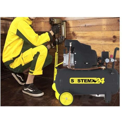 System+ Compressore Lubrificato a Olio 24Lt - Nero/Giallo - 1.5 kW, 2 Hp