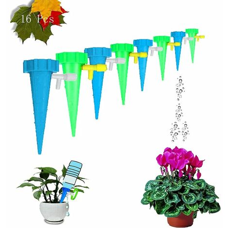 Systeme Arrosage Goutte Goutte 16 pièces Irrigation Goutte Goutte Kit Plante d'irrigation Cône pour Arrosage Bouteille dans Jardin, Balcon, Vacances, Intérieur et Extérieur