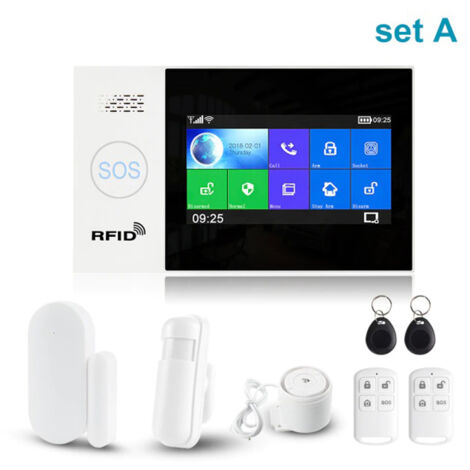 Système d'alarme de sécurité domestique intelligent Tuya SET A – Wifi, GSM, Kit Anti-Cambriolage avec Ecran tactile, App Mobile, Contrôle à Distance