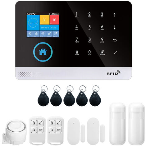 Système d'alarme de sécurité sans fil WIFI + GSM 433MHz, détecteur de porte à affichage LCD, télécommande APP compatible avec le contrôle vocal Alexa Google Home, système d'alarme de sécurité intellig