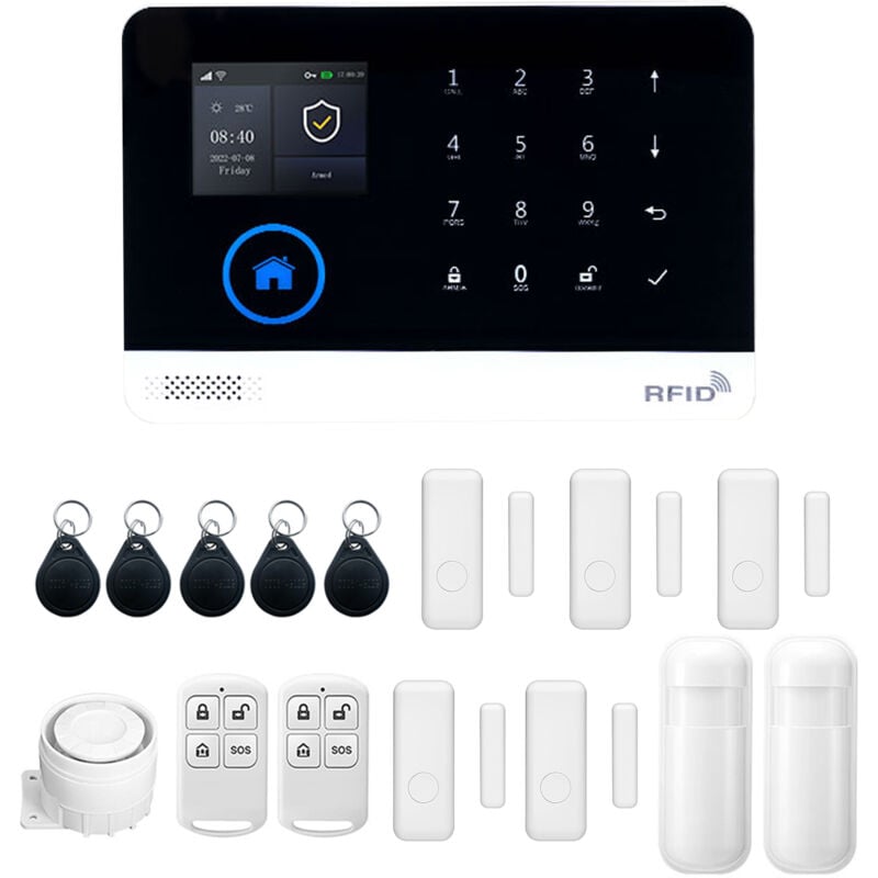 Zoternen - Système d'alarme domestique sans fil 2G / 4G WiFi Ty App Panneau de couleur tft 2,4 pouces