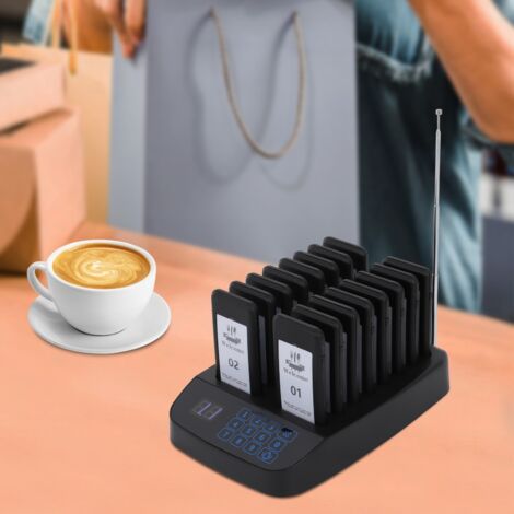 Système d'appel pour restaurants, système d'appel sans fil 16 modèles de pagers clients avec buzzer de rappel de distanciation sociale, adapté aux restaurants et aux aires de restauration