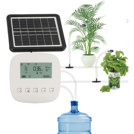 Système d'Arrosage Automatique Intelligent à Double Pompe - Contrôle WiFi/Vocal/Temps Programmable - Batterie 2600 mAh USB - Kit avec Panneau Solaire 2W, Tube 10m, Embouts et Accessoires