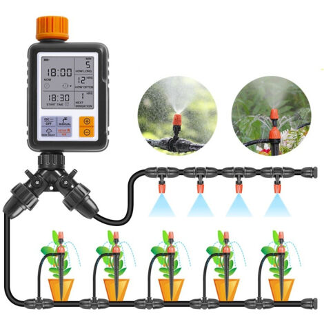 Système d'Arrosage Automatique pour 15 Plantes en Pot - Minuterie Intelligente avec Grand Écran LCD - Pour Jardin, Balcon, Pelouse et Serre