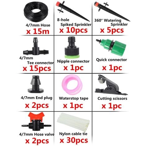 Système d'arrosage de jardin 10m 15m 20m 25m Kit d'irrigation goutte à goutte d'arrosage automatique réglable plantes légumes Kit d'arrosage