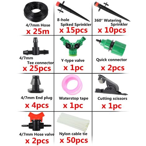 Système d'arrosage de jardin 10m 15m 20m 25m Kit d'irrigation goutte à goutte d'arrosage automatique réglable plantes légumes Kit d'arrosage