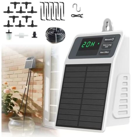 Système d'arrosage intelligent à minuterie, kit d'irrigation goutte à goutte automatique à énergie solaire, adapté à 10 plantes en pot.