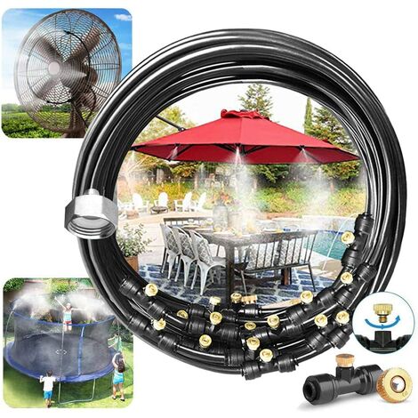 Système De Brumisation (10M) Système De Refroidissement par Brouillard Extérieur Ligne De Brumisation avec 12 Buses D'arrosage en Laiton Brumisateur pour Jardin Patio Trampoline Terrasse，Superma