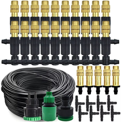 Système de brumisation et de refroidissement extérieur de 30 m pour irrigation et arrosage de jardin, avec tuyaux en cuivre de 6,35 mm (1/4")