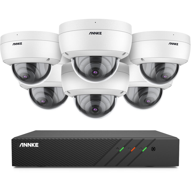 Annke - Système de caméra de sécurité PoE 5 mp, nvr 6 mp 8 canaux avec 6 x 5 mp PoE cctv ip filaire extérieur avec vision nocturne couleur, Alexa et
