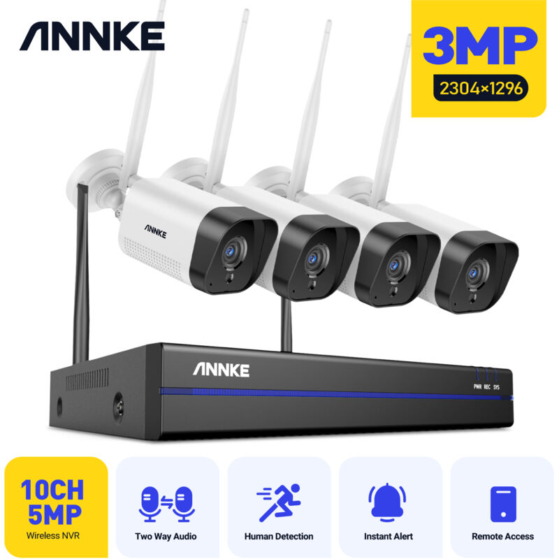 Annke - système de caméra de vidéosurveillance sans fil 8CH 5MP WiFi nvr 4X 3MP Kit de caméras de sécurité de Surveillance de Vision nocturne