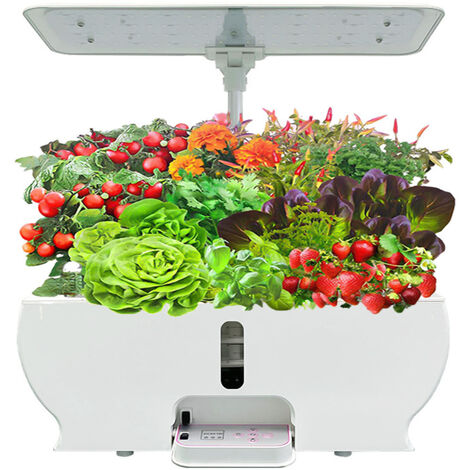 Système de culture hydroponique intelligent Kit de jardin d'herbes aromatiques d'intérieur 9 dosettes 4H/8H/12H Ensemble de synchronisation LED à intensité variable Lampes de culture réglables en hauteur Réservoir d'eau 3L Pompe à eau intelligente pour la