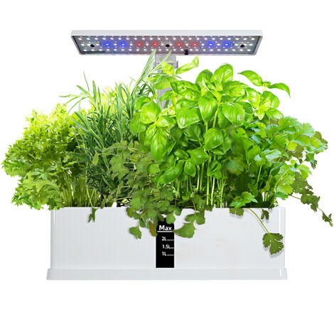 Système de culture hydroponique intelligent Kit de jardinage d'herbes aromatiques d'intérieur 9 dosettes avec minuterie automatique avec hauteur réglable 15 W LED Grow Lights 2 L Réservoir d'eau Pompe