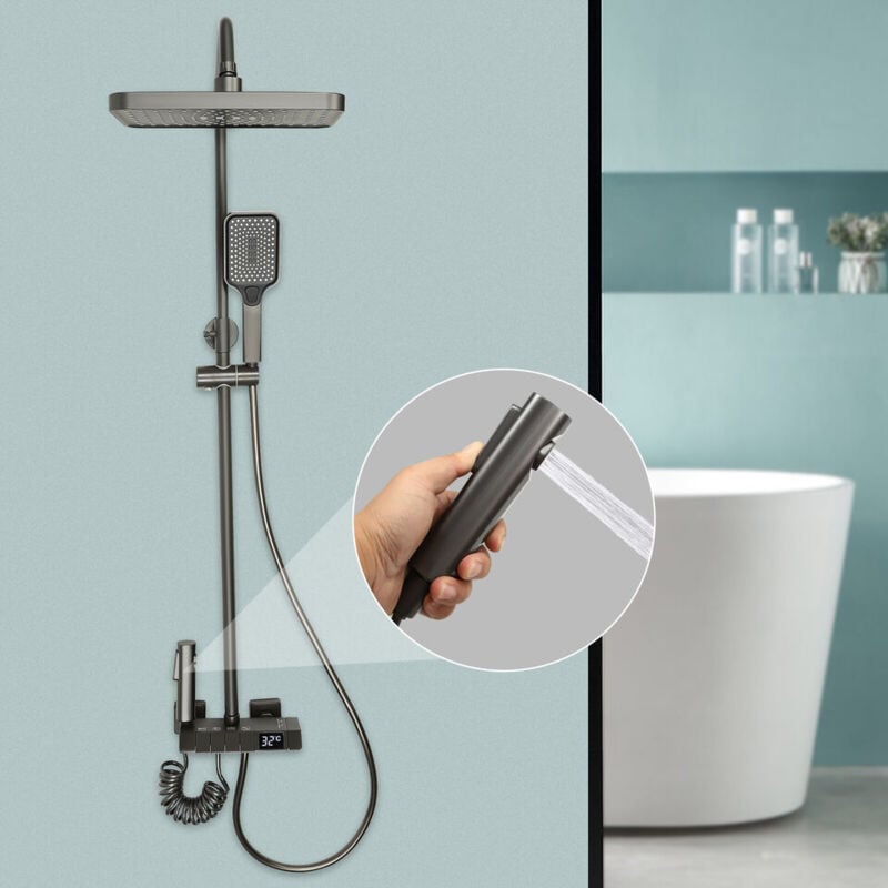 Système de douche à led en acier inoxydable Robinetterie de douche Douche à effet pluie Set de douche Massage Pomme de douche