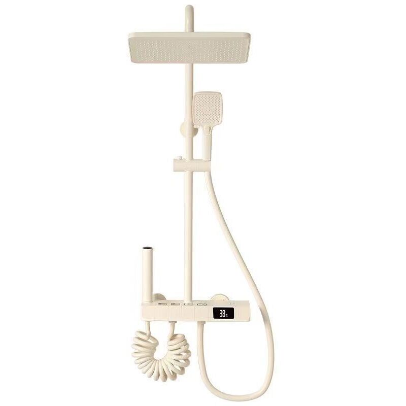 Largeight - Système de douche apparent, Robinet de douche thermostatique mural, Pomme de douche avec douche à main, Robinet de baignoire cascade,