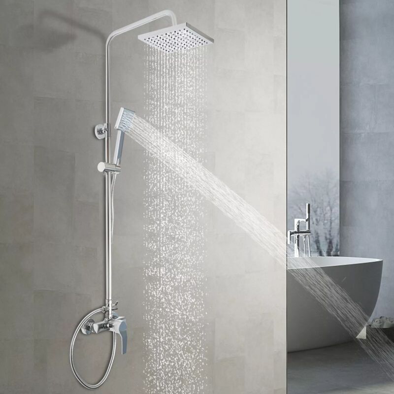 Système de douche avec robinet de douche thermostatique ensemble de douche à effet pluie colonne de douche (Argent)