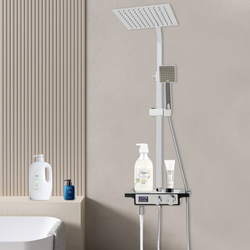 Système de douche avec robinet de douche thermostatique ensemble de douche de pluie douchette à main Chrome