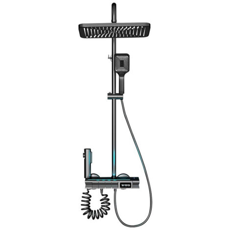 Système de douche avec thermostat, écran numérique LED Ensemble de douche à effet pluie Ensemble de douche gris canon Ensemble de colonne de douche avec pomme de douche de 30 cm, douchette à main, mit