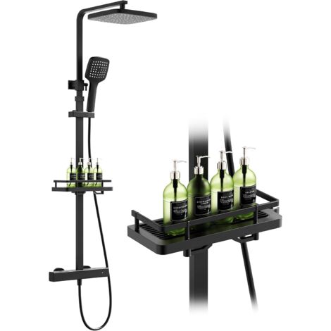 Système de douche avec thermostat et étagère de douche noirs