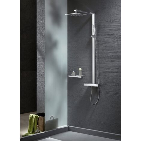 Système de douche combiné thermostatique NT6705C avec flexible et douchette à main - avec ou sans tête de douche carrée 