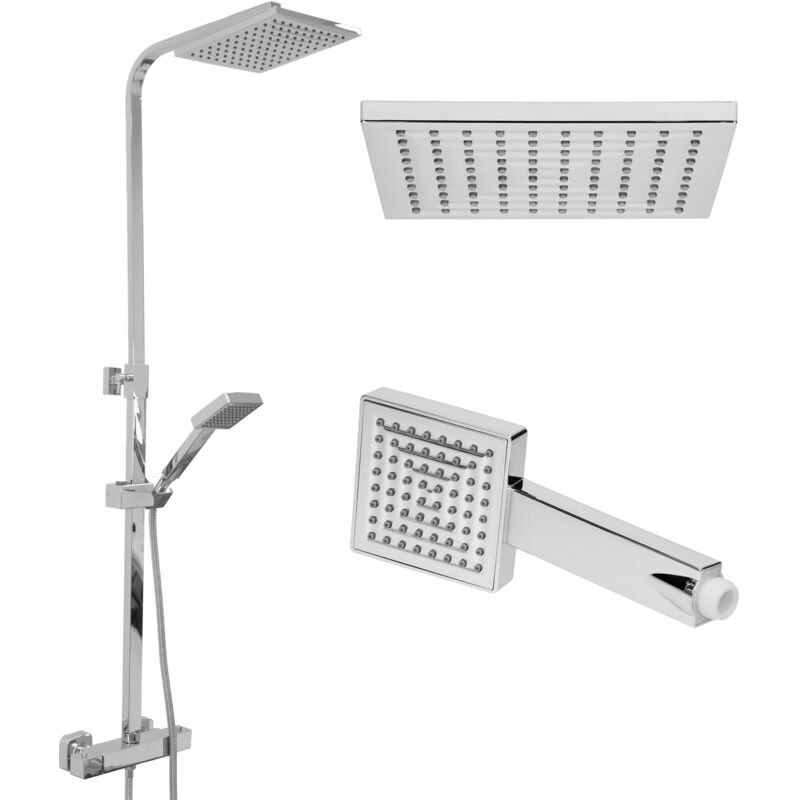 Ecd Germany - Système de Douche avec Mitigeur Thermostatique, Argent Chromé, Acier Inoxydable, Ensamble de Douche Mural, Réglable en Hauteur, Carré,