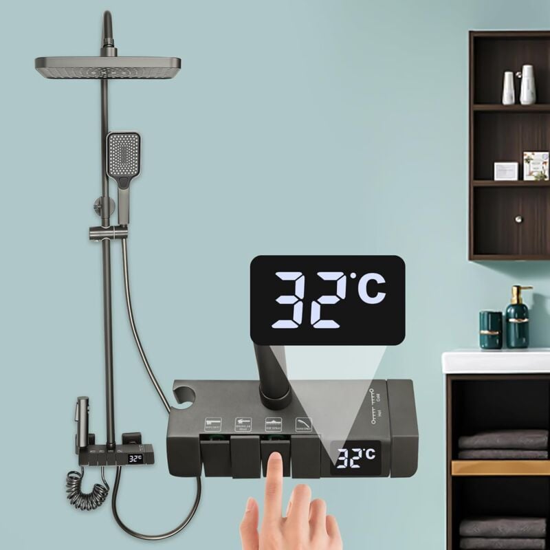 Système de douche en acier inoxydable - Robinet de douche à effet pluie - Kit de massage - Pommeau de douche LED - Mitigeur de salle de bain moderne