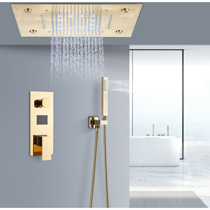 Suguword - Système de Douche Encastré avec Tête de Douche Carrée Laiton Douchette Affichage Numérique Set de Douche pour Salle de Bains