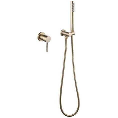 Système de douche encastré en or, ensemble de douche à main mural avec pomme de douche et flexible, ensemble de mitigeur de douche en laiton