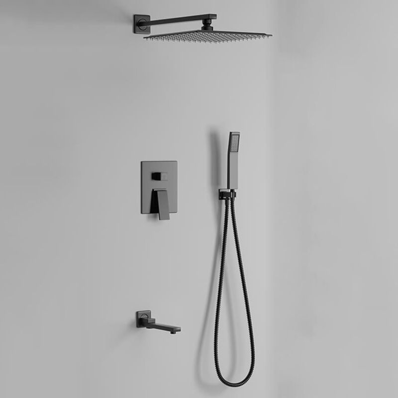 Système de Douche Encastré,Colonne Douche Encastrable avec Tête de Douche 30x30cm Douchette et Robinet(Noir)