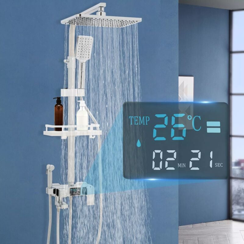 Système de douche ensemble de douche à effet pluie avec douchette à main plateau à savon robinet de douche douche