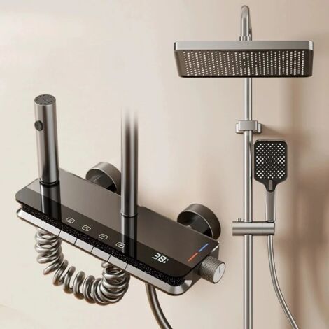 Système de douche, ensemble de douche de salle de bains, baignoire, robinet de douche chaude et froide, lumière LED, robinet numérique en laiton, ensemble de douche, Chaud Froid Gris