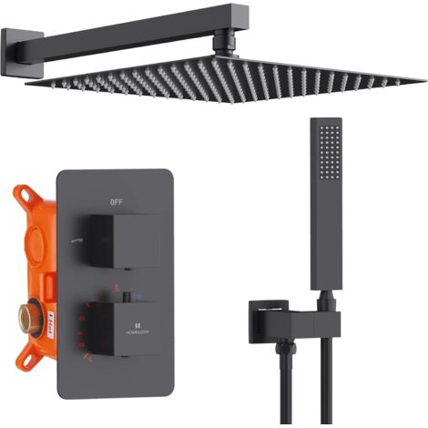 Système de douche noir avec thermostat