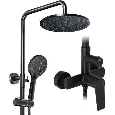 Système de douche Rainsworth avec robinetterie en chrome, douche pluie avec robinetterie en laiton, douche pluie de 25 cm, pommeau de douche à 3 types de jets, ensemble complet de robinetterie de douc