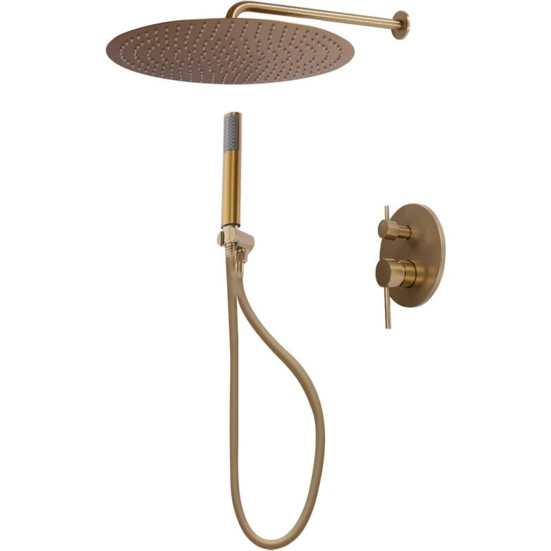 Gojoy - Système de douche rétro encastré avec pommeau de douche, mitigeur de douche, douche à effet pluie, pommeau de douche en laiton doré