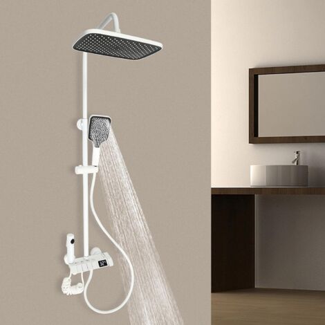 Système de douche, robinet de douche moderne en acier inoxydable, douche pluie, massage, avec pomme de douche, panneau de douche LED, colonne de douche pour la maison et l'hôtel, blanc