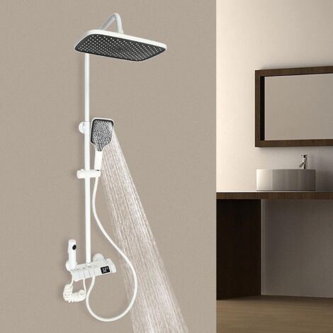 Système de douche, robinet de douche moderne en acier inoxydable, douche pluie, massage, avec pomme de douche, panneau de douche LED, colonne de douche pour la maison et l'hôtel, blanc