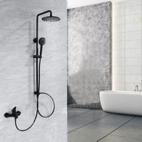 CECIPA Système de douche séparable noir robinet de baignoire cascade robinet de douche douche 2 fonctions douchette douche de tête en acier inoxydable tige de douche pluie douche pour salle de bain/baignoire
