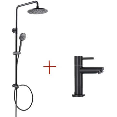Cecipa – Colonne de douche séparable noire – Douche à effet pluie 22 cm – Robinet de baignoire à cascade – Longueur flexible 1,5 m