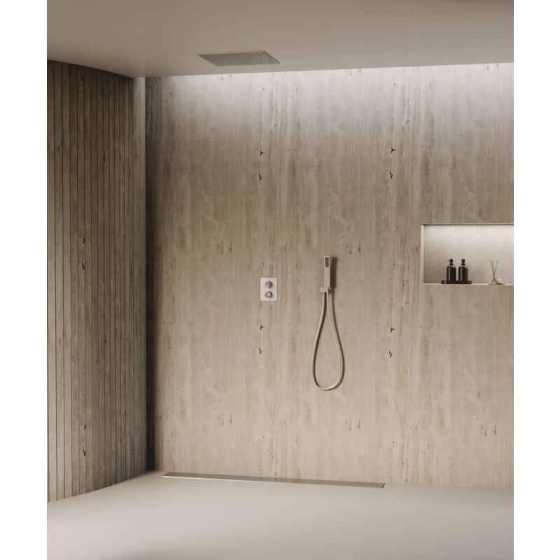 Système de douche thermostatique encastré au plafond - Nickel brossé