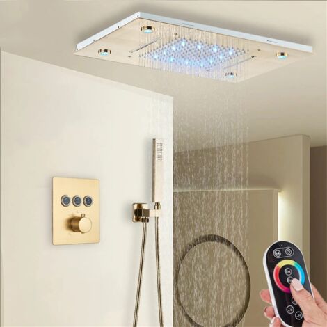 Système de douche thermostatique à LED, ensemble de robinetterie de douche pour salle de bain, compatible avec les receveurs de douche encastrés