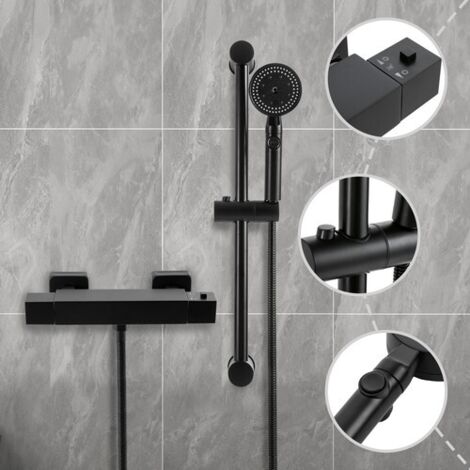 Système de douche thermostatique avec mitigeur, ensemble de douche pour salle de bain avec support, colonne de douche, 5 modes de débit, pomme de douche, installation murale.