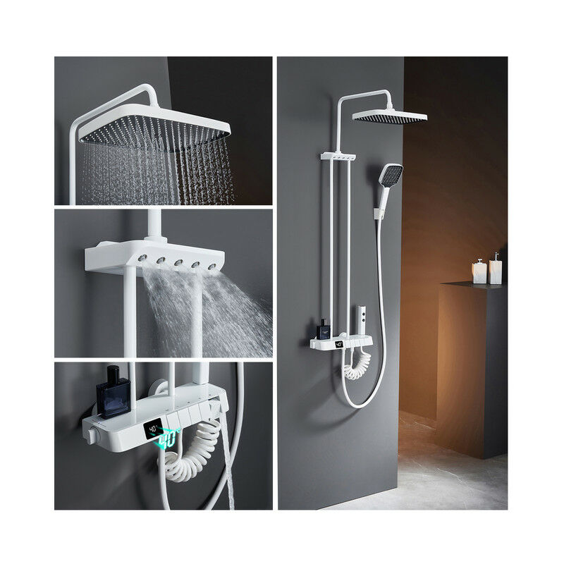 Système de Douche Thermostatique, Colonne de Douche avec Affichage de la Température, Pulvérisateur d'épaule, Douche Bidet, Robinet de Douche de
