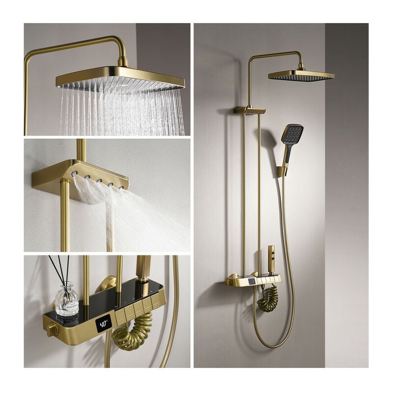 Système de Douche Thermostatique, Colonne de Douche avec Affichage de la Température, Pulvérisateur d'épaule, Douche Bidet, Robinet de Douche de