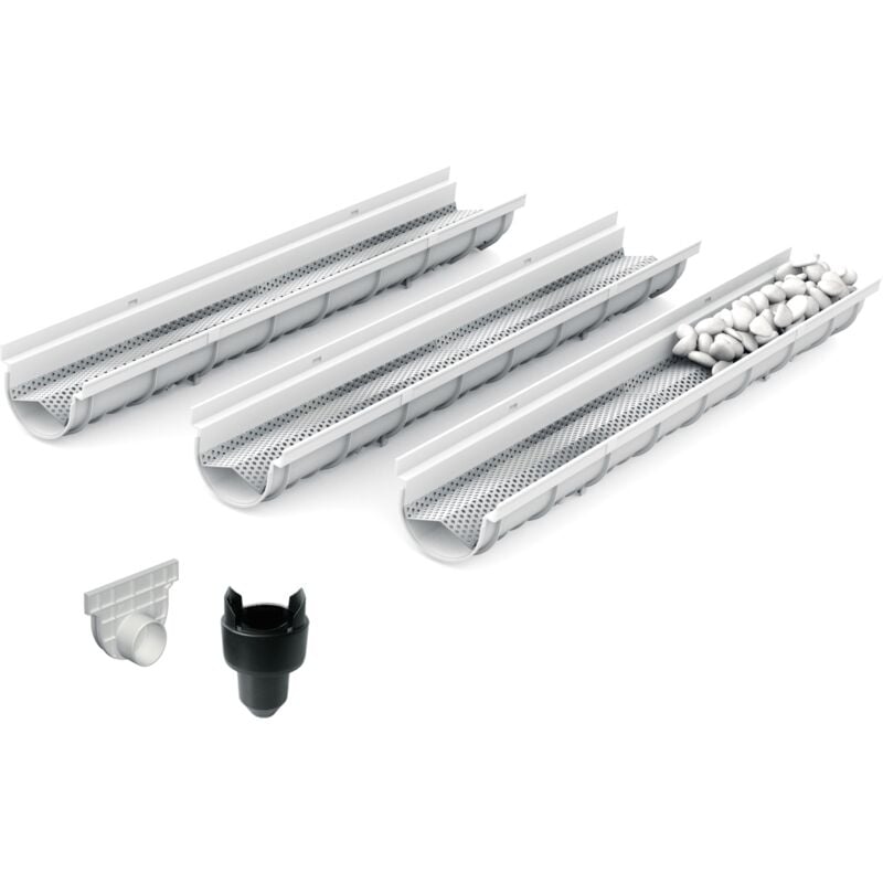 MEA - Pack de 3 : Système de Drainage décoratif decostone avec tôle perforée en Acier galvanisé Passage piéton - larg.utile 100mm- pour l'évacuation
