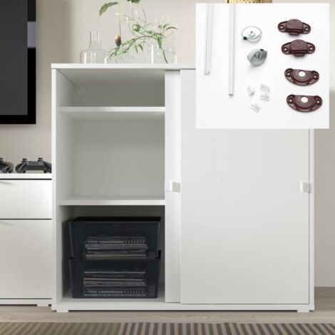 Système de Ferrures JUNIOR-1 Pour Portes Coulissantes Légères - Rail de 2 Mètres - Hauteur Maximale 120 cm.(1 Porte Fermeture Standard Couleur Blanc)