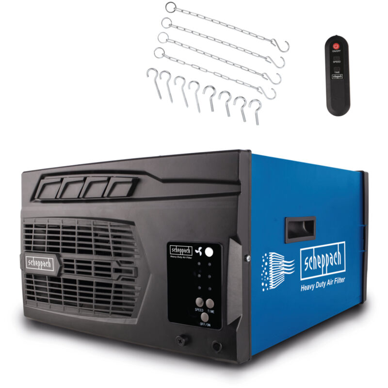 Scheppach - Purificateur d'air HDA-14 - 740 m³/h de capacité - 3 Niveaux de Filtration jusqu'à 1 μm - Contrôle à distance & Suspension murale - Pour