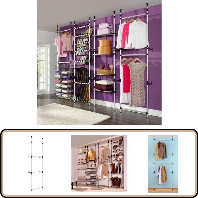 Vidaxl - Système de garde-robe télescopique avec barres Aluminium - Portemanteau Télescopique - Armoire Extensible - Organisation De Placard