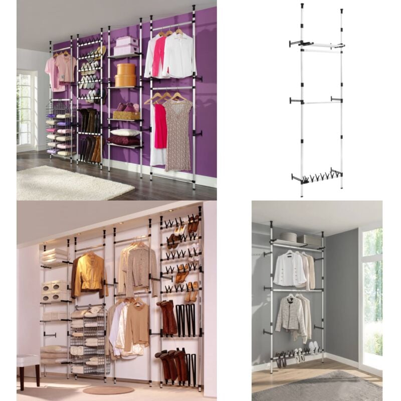 Vidaxl - Système de garde-robe télescopique barres et étagère Aluminium - Système De Rangement - Armoire Télescopique - Dressing Modulaire