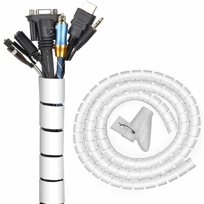 Système de Gestion des Câbles - Spirale Cache-Câble - 22 mm x 3 mètres - Organisateur de Fil Flexible pour Bureau, Domicile, pc, tv